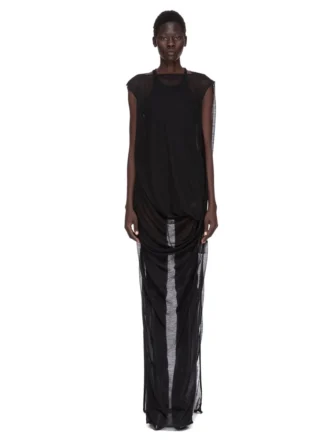 ABITO RICK OWENS CONCORDIANS NOUVEAU FW25 IN JERSEY DI LANA TRASPARENTE NERO. RP02E4574JWR-09
