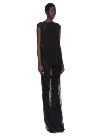 ABITO RICK OWENS CONCORDIANS NOUVEAU FW25 IN JERSEY DI LANA TRASPARENTE NERO. RP02E4574JWR-09