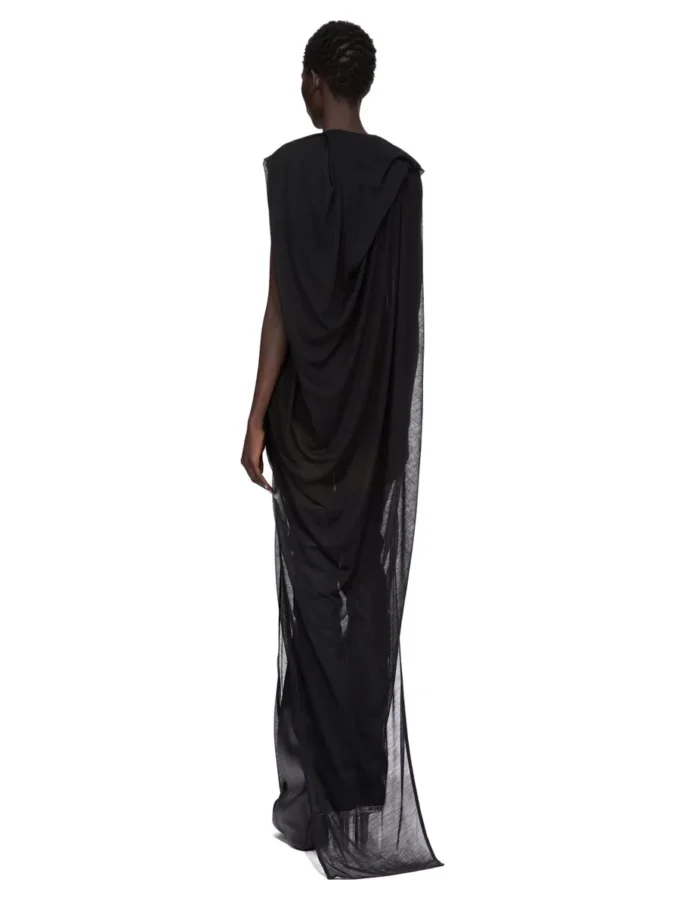 ABITO RICK OWENS CONCORDIANS NOUVEAU FW25 IN JERSEY DI LANA TRASPARENTE NERO. RP02E4574JWR-09