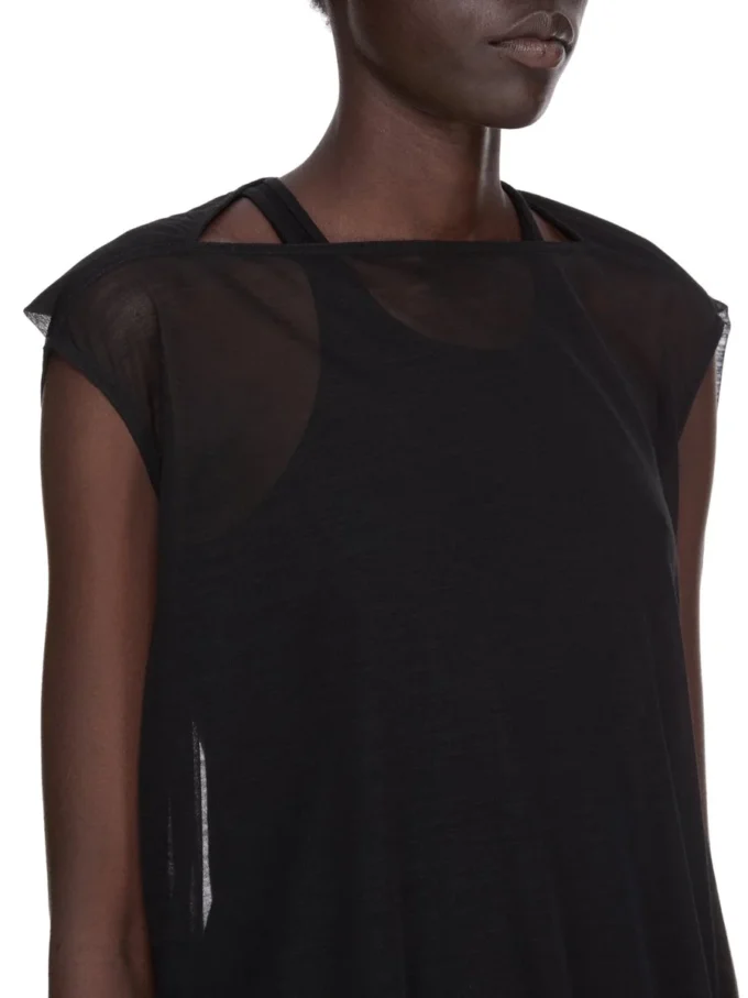 ABITO RICK OWENS CONCORDIANS NOUVEAU FW25 IN JERSEY DI LANA TRASPARENTE NERO. RP02E4574JWR-09
