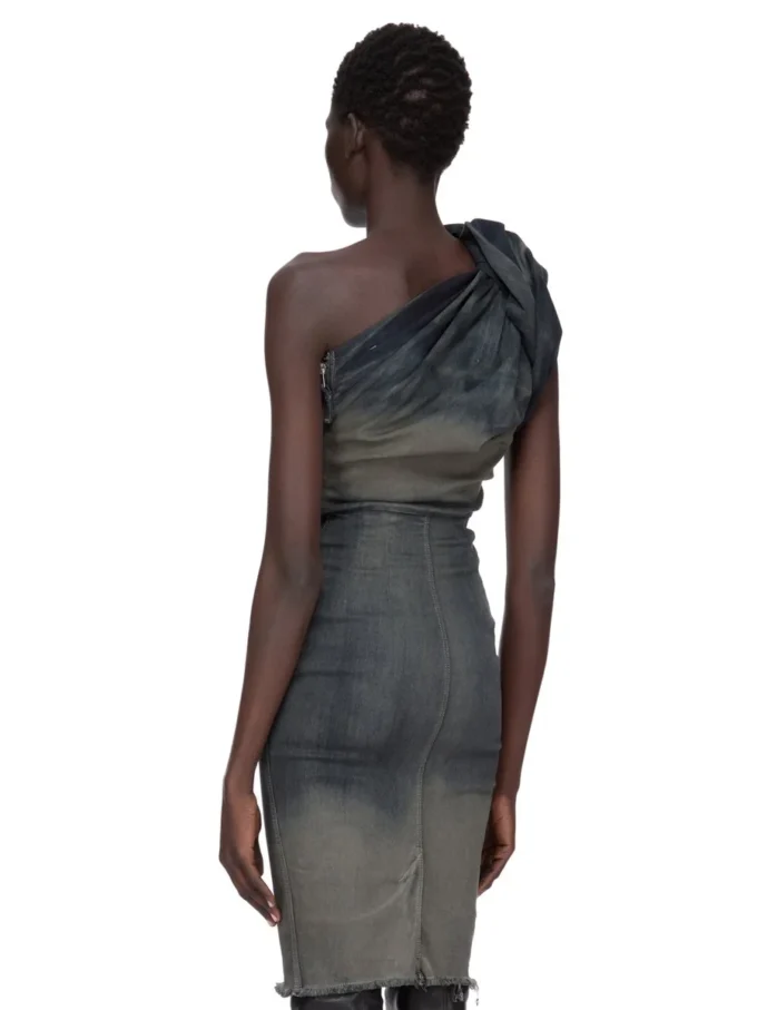 ABITO RICK OWENS FW25 CONCORDIANS TWIST IN DENIM ELASTICIZZATO DRKDUST DEGRADE SLUB. RP02E4521SDKDEG-78D