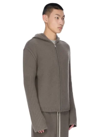 FELPA CON CAPPUCCIO E ZIP RICK OWENS PRE-COLLEZIONE CONCORDIANS FW25 IN MAGLIA DI CASHMERE DUST LAS PALMAS. RU02E1666KLWS-34