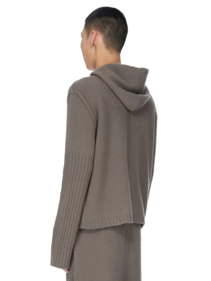 FELPA CON CAPPUCCIO E ZIP RICK OWENS PRE-COLLEZIONE CONCORDIANS FW25 IN MAGLIA DI CASHMERE DUST LAS PALMAS. RU02E1666KLWS-34
