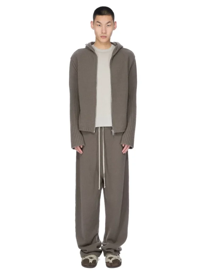 FELPA CON CAPPUCCIO E ZIP RICK OWENS PRE-COLLEZIONE CONCORDIANS FW25 IN MAGLIA DI CASHMERE DUST LAS PALMAS. RU02E1666KLWS-34