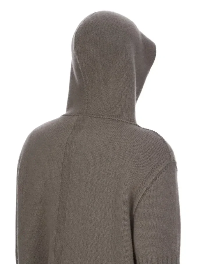 FELPA CON CAPPUCCIO E ZIP RICK OWENS PRE-COLLEZIONE CONCORDIANS FW25 IN MAGLIA DI CASHMERE DUST LAS PALMAS. RU02E1666KLWS-34
