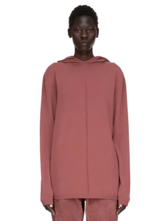 FELPA CON CAPPUCCIO OVERSIZE RICK OWENS FW25 CONCORDIANS IN MAGLIA RASATO LEGGERA ROSEWOOD. RP02E4613M-13