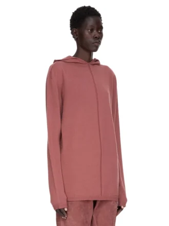 FELPA CON CAPPUCCIO OVERSIZE RICK OWENS FW25 CONCORDIANS IN MAGLIA RASATO LEGGERA ROSEWOOD. RP02E4613M-13