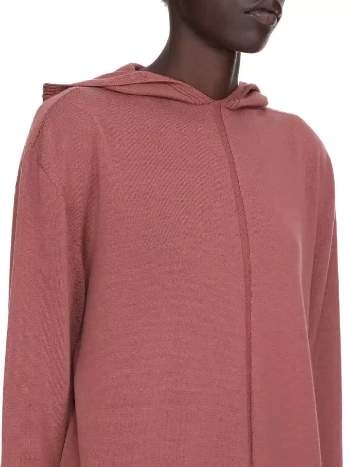 FELPA CON CAPPUCCIO OVERSIZE RICK OWENS FW25 CONCORDIANS IN MAGLIA RASATO LEGGERA ROSEWOOD. RP02E4613M-13