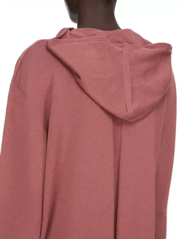 FELPA CON CAPPUCCIO OVERSIZE RICK OWENS FW25 CONCORDIANS IN MAGLIA RASATO LEGGERA ROSEWOOD. RP02E4613M-13