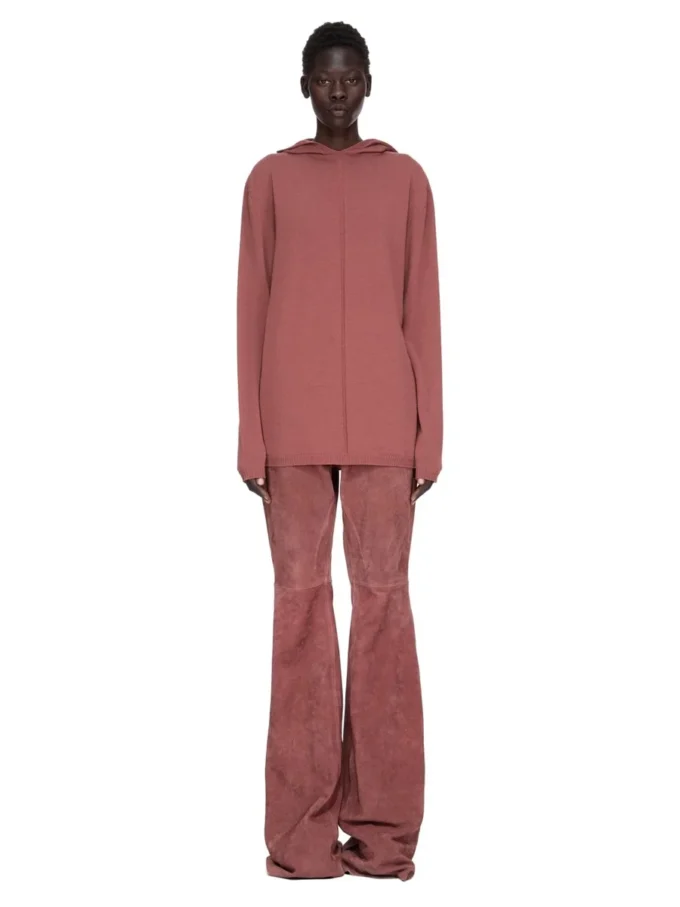 FELPA CON CAPPUCCIO OVERSIZE RICK OWENS FW25 CONCORDIANS IN MAGLIA RASATO LEGGERA ROSEWOOD. RP02E4613M-13