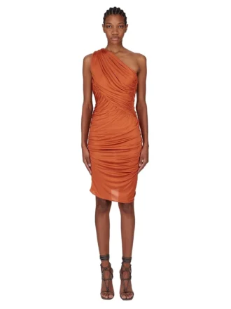 RICK OWENS FW25 CONCORDIANS ABITO AMIRA IN JERSEY DI VISCOSA SATINATA ARANCIONE. LI02E3526JVS-153