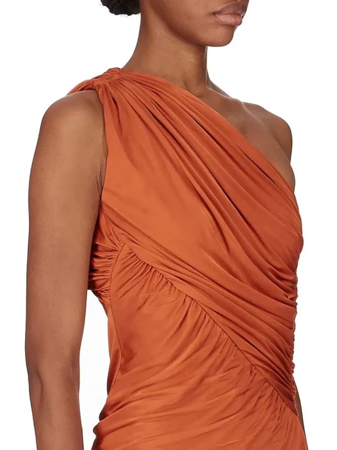 RICK OWENS FW25 CONCORDIANS ABITO AMIRA IN JERSEY DI VISCOSA SATINATA ARANCIONE. LI02E3526JVS-153
