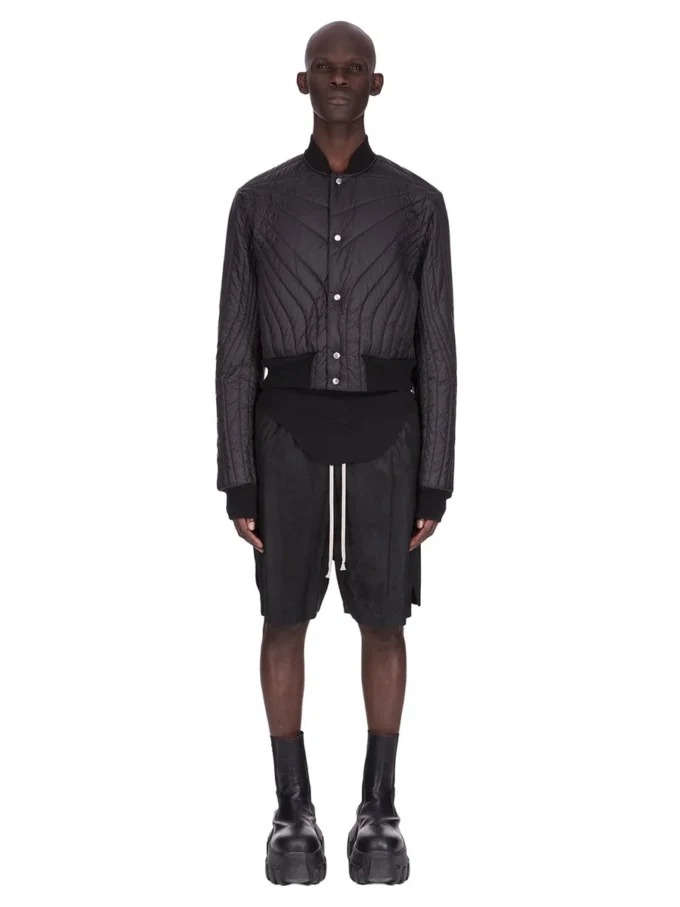 RICK OWENS FW25 CONCORDIANS GIACCA TRAPUNTATA IN NYLON LEGGERO NERO RU02E1727NPT1-09