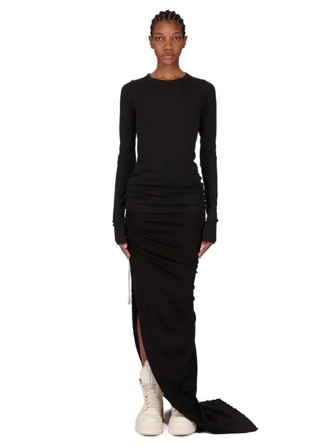 RICK OWENS FW25 CONCORDIANS GONNA EDFU IN JERSEY DOPPIO SPAZZOLATO NERO DS02E7337JDB-09