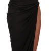 RICK OWENS FW25 CONCORDIANS GONNA HYDRA IN JERSEY DI VISCOSA SATINATA NERA. LI02E3315JVS-09