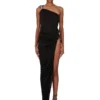 RICK OWENS FW25 CONCORDIANS GONNA HYDRA IN JERSEY DI VISCOSA SATINATA NERA. LI02E3315JVS-09