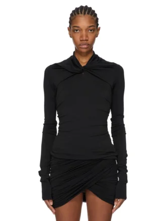 RICK OWENS FW25 CONCORDIANS KAIRO MAGLIA LS IN JERSEY DI VISCOSA NERA LI02E3212CVI-09