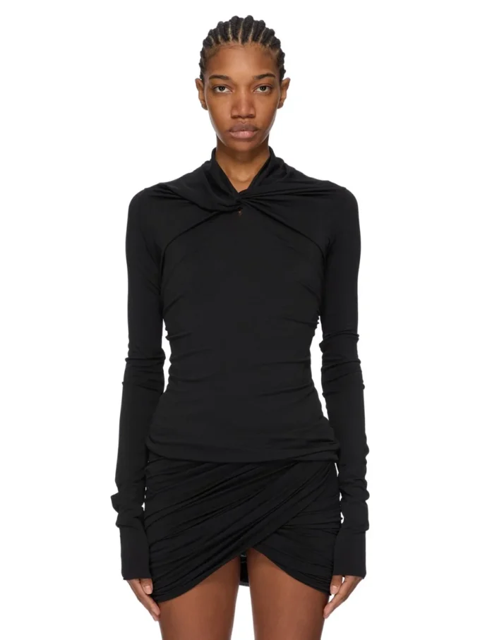 RICK OWENS FW25 CONCORDIANS KAIRO MAGLIA LS IN JERSEY DI VISCOSA NERA LI02E3212CVI-09