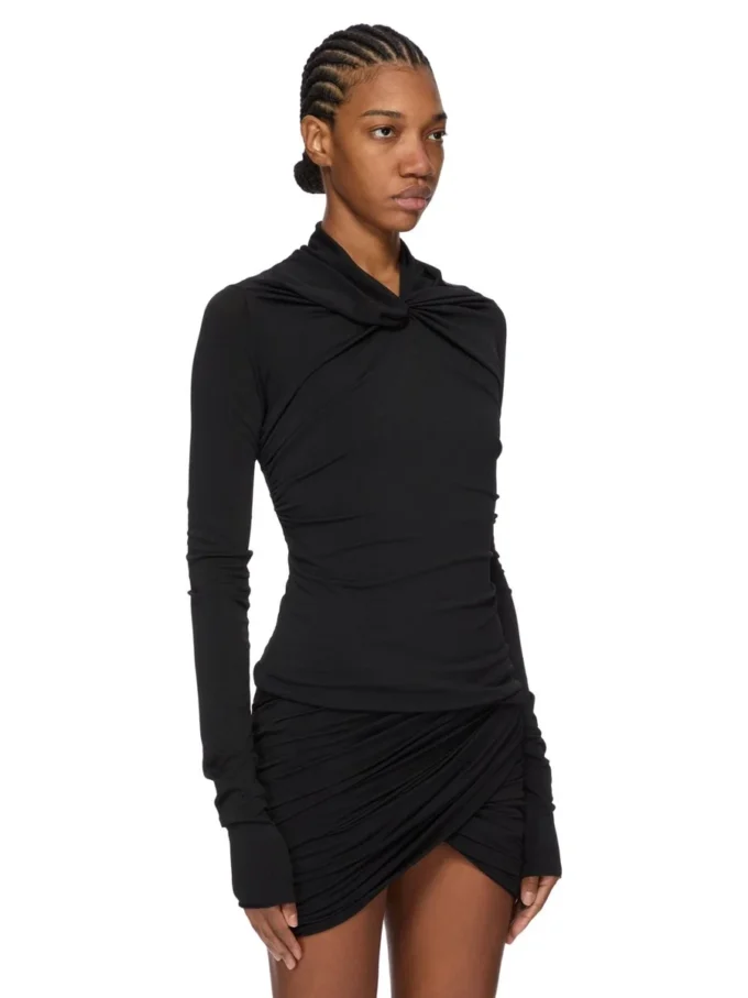 RICK OWENS FW25 CONCORDIANS KAIRO MAGLIA LS IN JERSEY DI VISCOSA NERA LI02E3212CVI-09