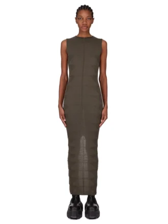 RICK OWENS FW25 CONCORDIANS TANK DRESS MOTIVO IN MAGLIA RASATO LEGGERA BOSCO RP02E4676MLK-25