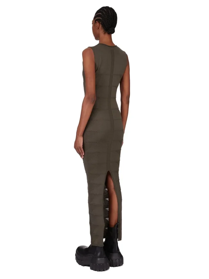 RICK OWENS FW25 CONCORDIANS TANK DRESS MOTIVO IN MAGLIA RASATO LEGGERA BOSCO RP02E4676MLK-25