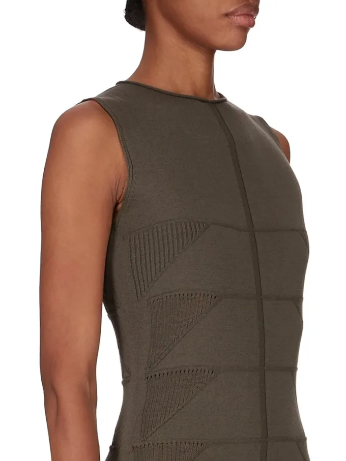 RICK OWENS FW25 CONCORDIANS TANK DRESS MOTIVO IN MAGLIA RASATO LEGGERA BOSCO RP02E4676MLK-25