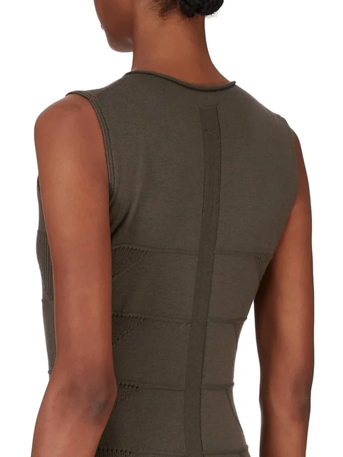 RICK OWENS FW25 CONCORDIANS TANK DRESS MOTIVO IN MAGLIA RASATO LEGGERA BOSCO RP02E4676MLK-25