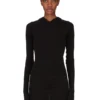 T-shirt a maniche lunghe con cappuccio e costine RICK OWENS FW25 CONCORDIANS in jersey a costine RAININO nero. RP02E4210RJR-09