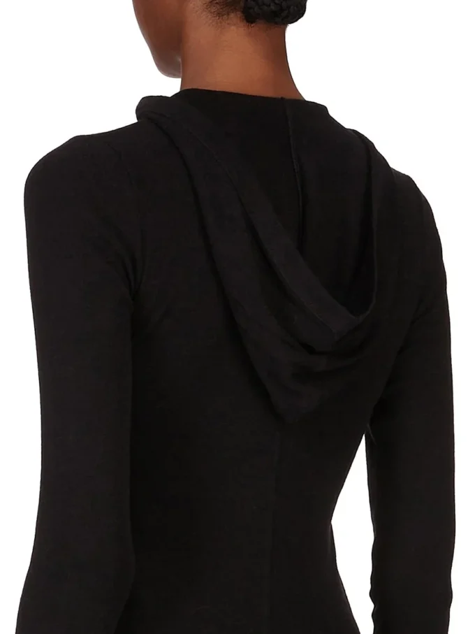 T-shirt a maniche lunghe con cappuccio e costine RICK OWENS FW25 CONCORDIANS in jersey a costine RAININO nero. RP02E4210RJR-09