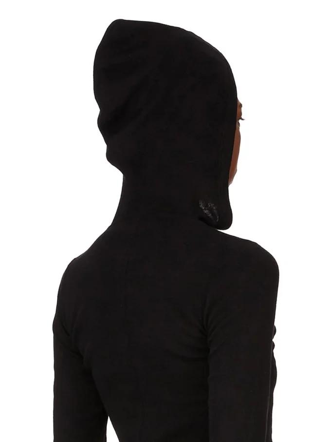 T-shirt a maniche lunghe con cappuccio e costine RICK OWENS FW25 CONCORDIANS in jersey a costine RAININO nero. RP02E4210RJR-09